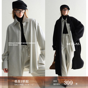 女秋 外套直筒长裤 Mogas纸片人套装 羊毛混纺细闪混花纱ROW风衬衫