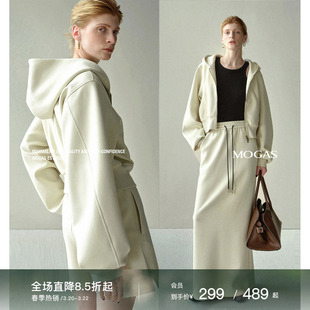 Mogas博主挚爱 长绒棉加绒连帽短卫衣半身裙短裤廓形套装女春秋