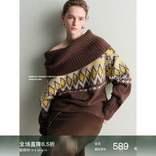 Mogas羊毛混纺费尔岛毛衣女冬季