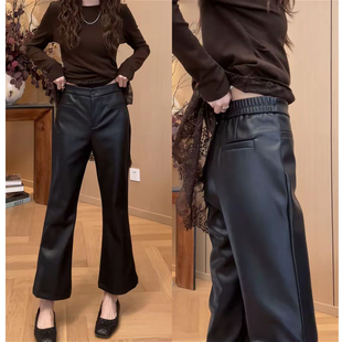 635#秋冬九分休闲微喇裤PU皮裤女款爆款宽松大码微胖显瘦裤子
