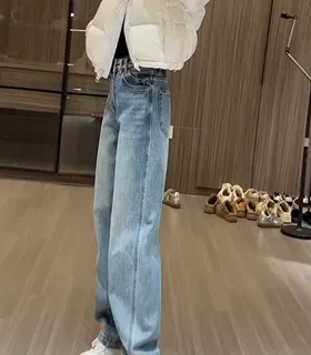 68047#2025新款胖mm大码宽松窄版直筒裤显瘦百搭牛仔裤女