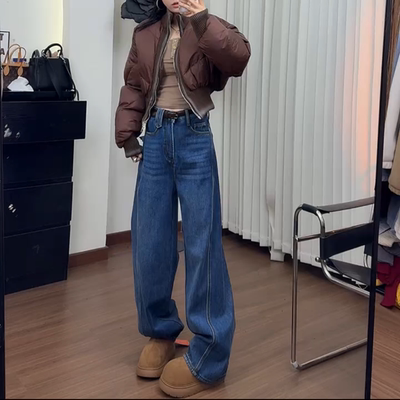 高腰显瘦直筒牛仔裤女