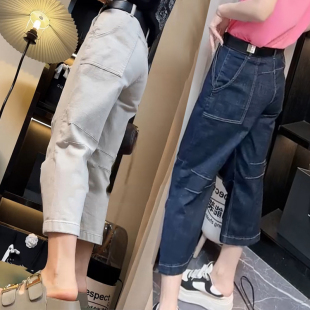 小个子八分直筒牛仔裤 微胖mm显瘦奶奶裤 弯刀裤 大码 女夏薄款 2508