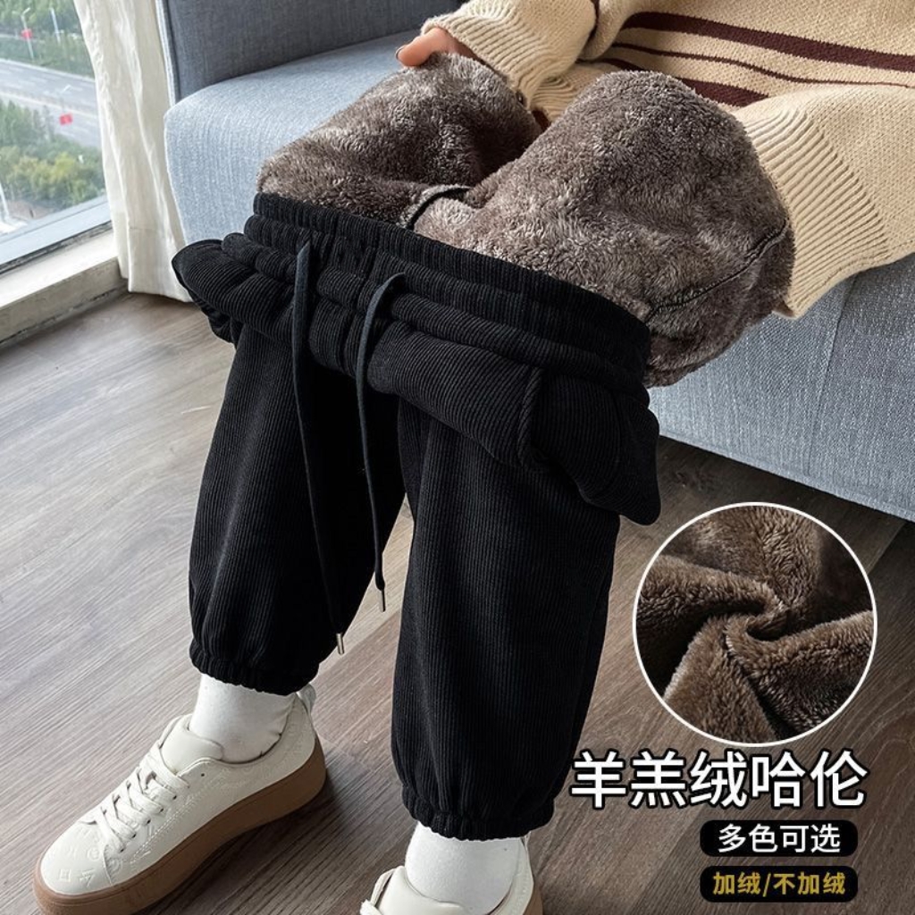 羊羔绒加厚束脚裤子男秋冬季加绒