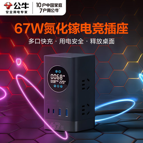 公牛67W氮化镓usb过载保护插座