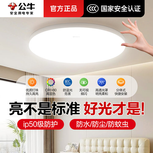 公牛LED简约客厅防虫吸顶灯三防