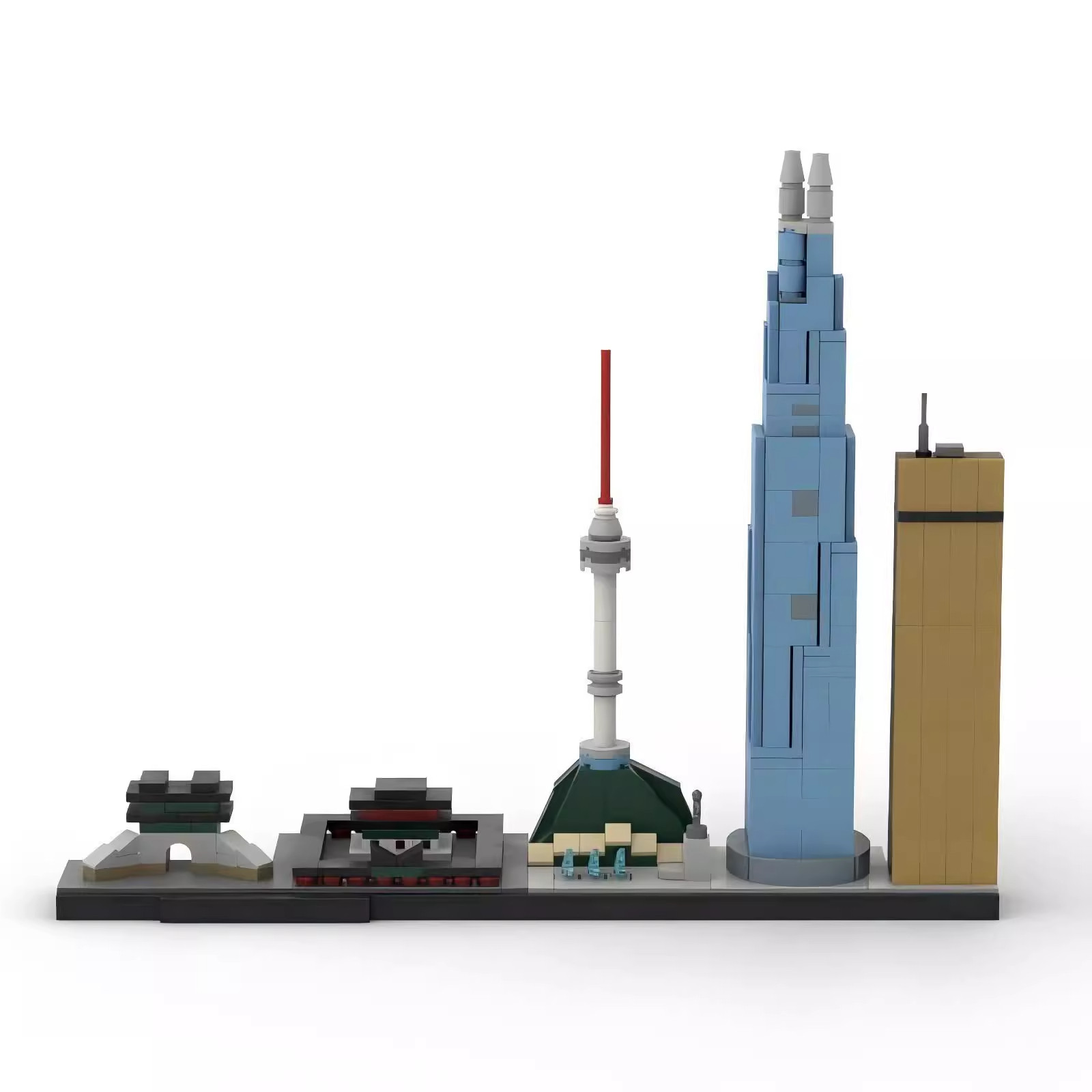 MOC立体小颗粒拼搭积木首尔天际线建筑街景系列模型桌面摆件礼物