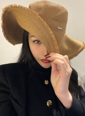 90s Vintage Bijoux Terner环保手工编法式宽沿不规则礼帽度假帽