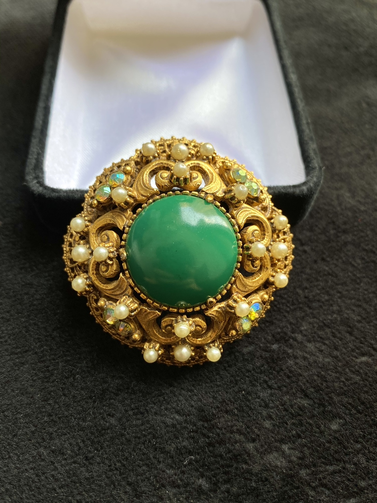 罕见Vintage Florenza重工维多利亚风格多层掐丝祖母绿彩宝胸针