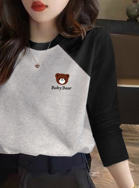 灰色纯棉长袖t恤女内搭打底衫2026新款秋冬上衣宽松韩版设计感潮