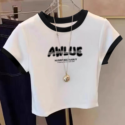特别漂亮掐腰短款洋气卡腰小衫纯棉上衣白色短袖女t恤2025夏新款