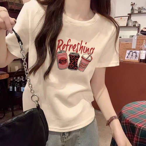 欧货夏季多巴胺纯棉短袖t恤女上衣新款宽松大码显瘦小衫女装洋气