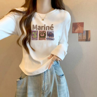 女2026新款 上衣女打底衫 白色内搭设计感小众 t恤短款 早秋chic长袖