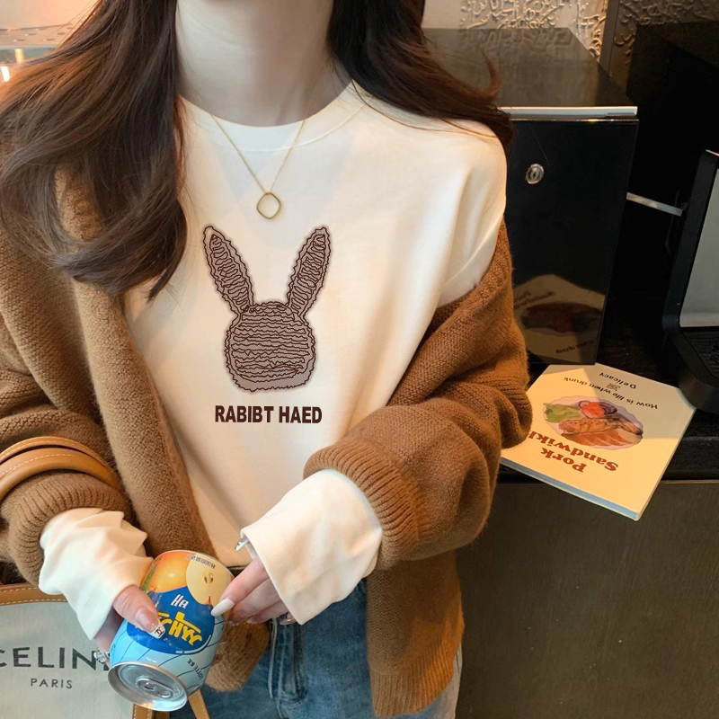 纯棉白色长袖t恤女2023新款秋冬