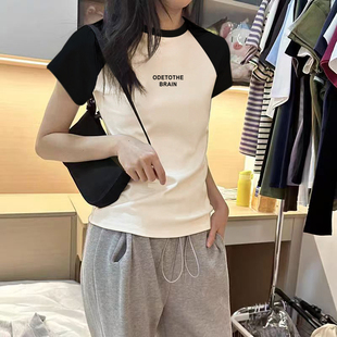 欧货设计感白色纯棉圆领短款短袖t恤女2025夏新款上衣显瘦高级感