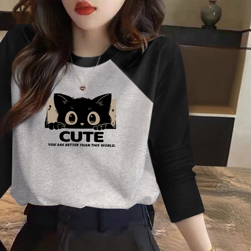 设计感小众灰色打底衫纯棉长袖t恤女上衣内搭2025年秋冬新款宽松