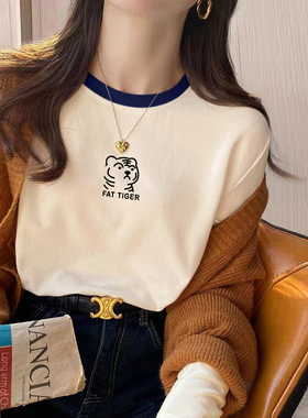 纯棉白色长袖t恤女打底衫女内搭上衣宽松2026年新款洋气减龄小衫