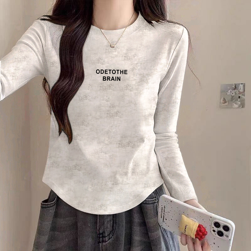 扎染设计感小众不规则下摆白色长袖t恤女2025秋冬新款打底衫内搭