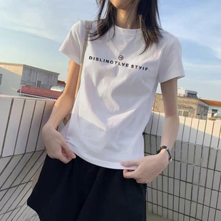 正肩纯棉白色短袖t恤女短款高级感上衣2025年夏季新款修身显瘦ins
