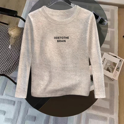 正肩纯棉长袖t恤女灰色上衣2025秋冬新款打底衫内搭时尚洋气时髦