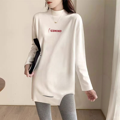 双面德绒半高领打底衫女新款2025秋冬中长款加厚保暖内搭宽松上衣