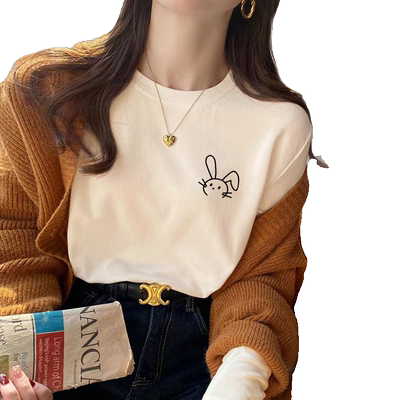 早秋白色纯棉长袖t恤女春秋季