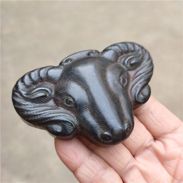 供应古玩杂项仿古做旧工艺品铁石羊头红山文化摆件批发