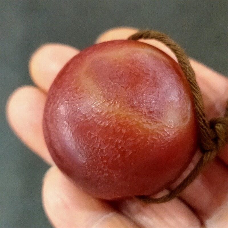 古玩杂项仿古做旧玛瑙风化橘皮纹顶戴花翎辽金包浆大孔佛珠圆珠