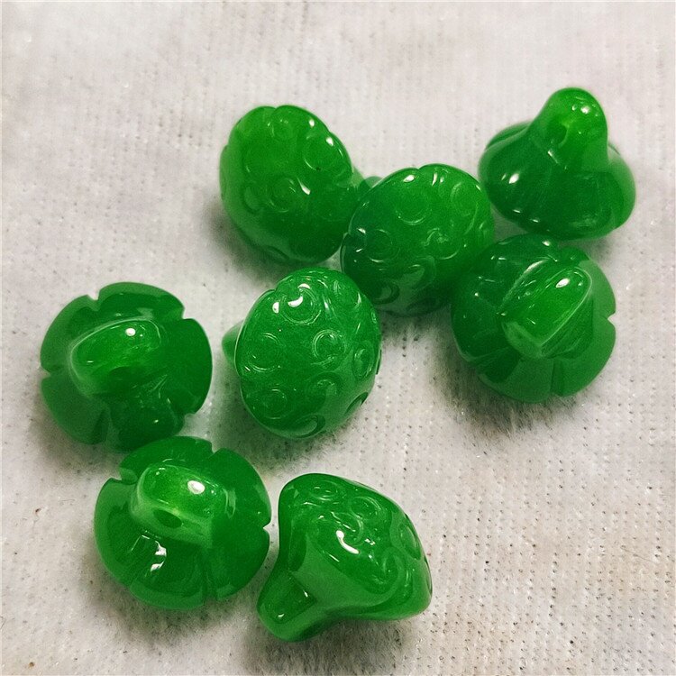 缅甸玉翡翠优化干青铁龙生帝王绿南瓜莲蓬吊坠喜字玉坠DIY配件