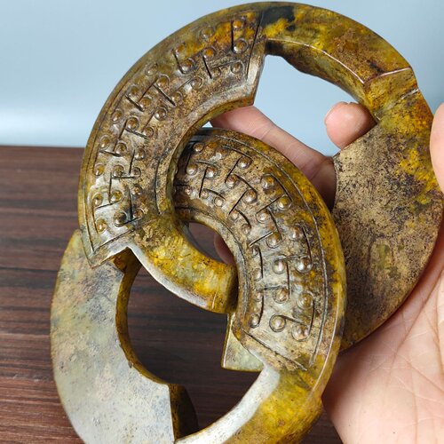 供应珠宝古玩工艺品杂项岫玉仿古做旧套环锁环摆件