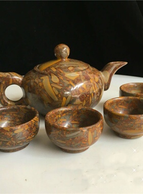天然女娲石七彩石茶具竹叶青玉石功夫茶具套装送盒子多种款式