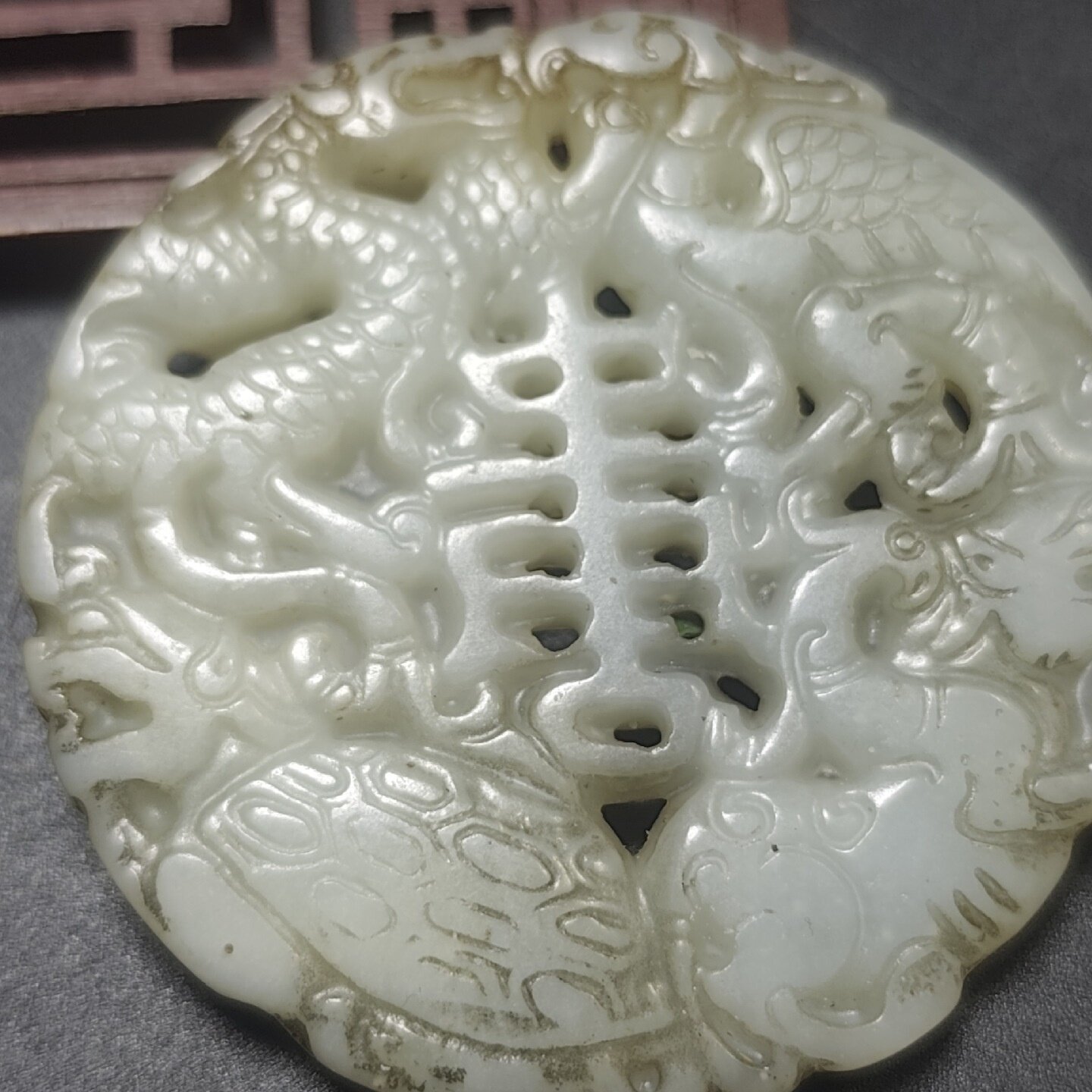 岫玉仿古做旧吊坠把件古董古玩杂项玉石收藏 寿字四神寿仿古玉佩