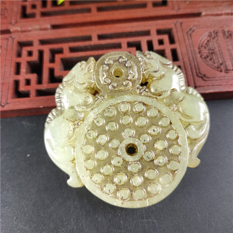 古玩玉器仿古做旧工艺品岫玉双貔貅玉环挂件吊坠手把件批发