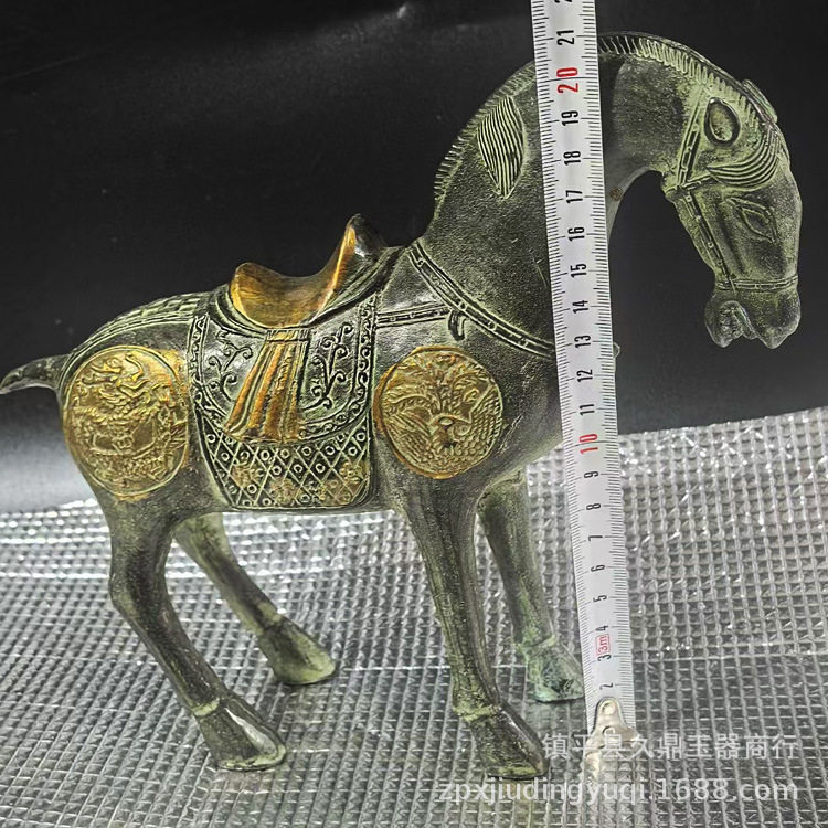 古玩杂项仿古铜器青铜鎏金唐马大号摆件批发 青铜书房居家摆件