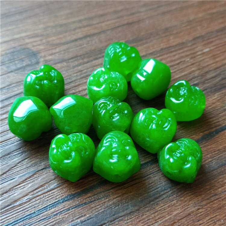 供应缅甸翡翠干青开心弥勒佛头阳绿翡翠铁龙生DNY配饰吊坠批发