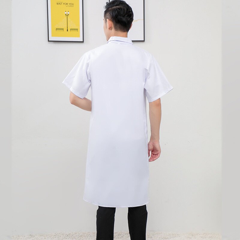 白大褂半袖夏季薄款的确良实验服可印制LOGO男女食品服长款工装