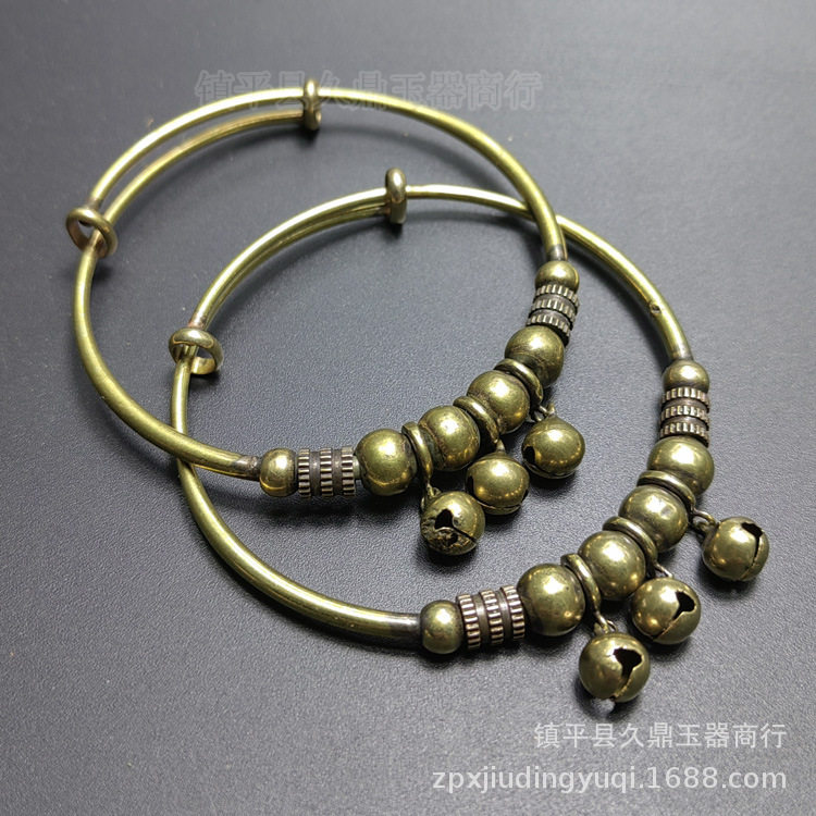 黄铜镯子铃铛手镯批发 可调节黄铜手环女款手链铜器手镯厂家