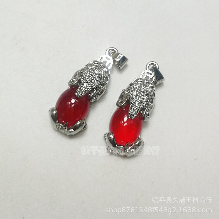 红绿玛瑙镶嵌貔貅吊坠批发玉髓S925银玉坠玉石饰品