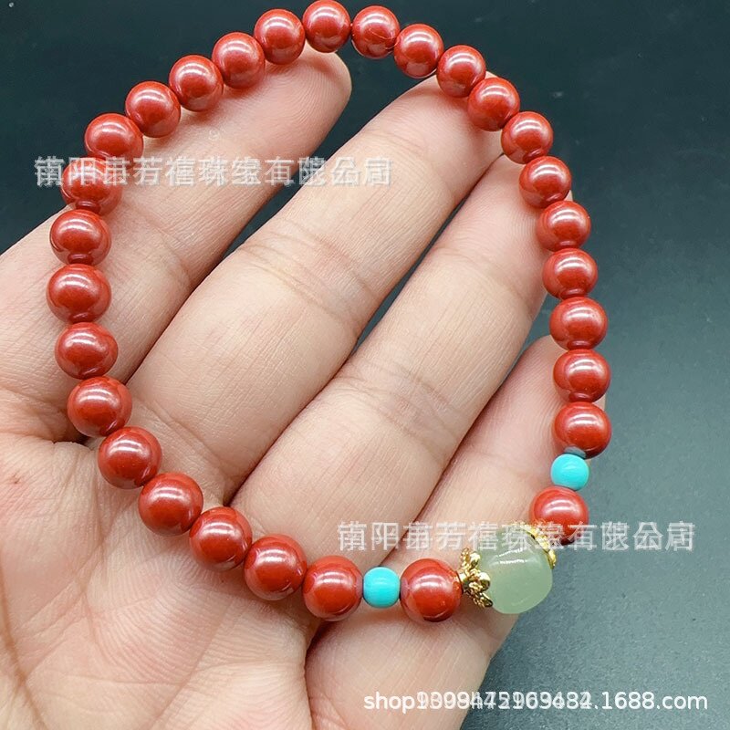 帝砂朱砂手链本命年单圈6mm圆珠子手串带原矿朱砂配饰流行饰品