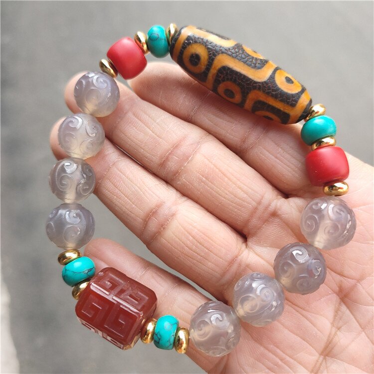 供应珠宝九眼天珠手链藏式复古民族风天珠玛瑙手串会销手串批发