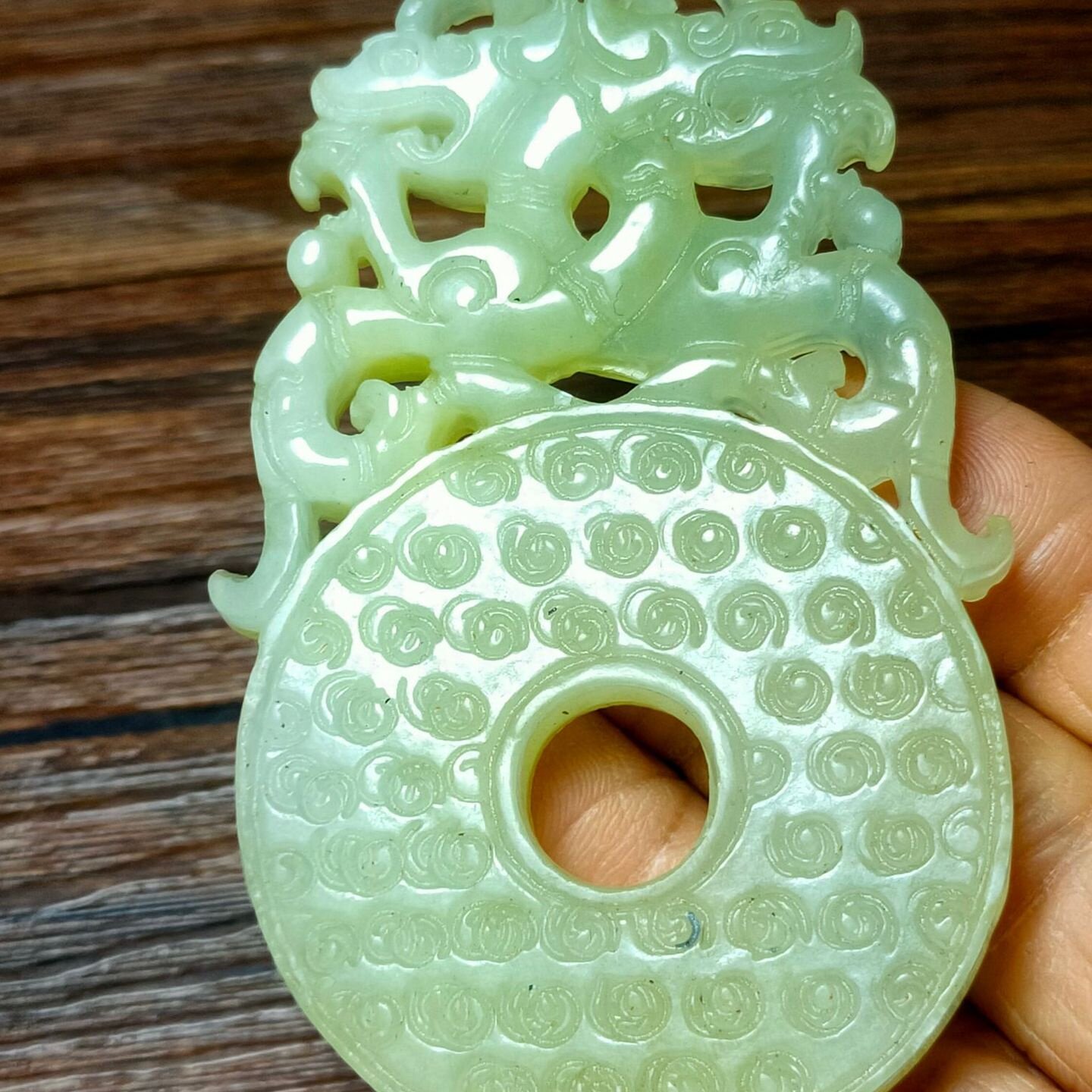 仿古做旧工艺品岫玉战汉镂空瑞兽玉壁高古玉双面工玉器吊坠挂件