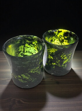 天然药石水杯 墨绿玉磁性蛇纹石玉玉石茶杯礼盒装支持