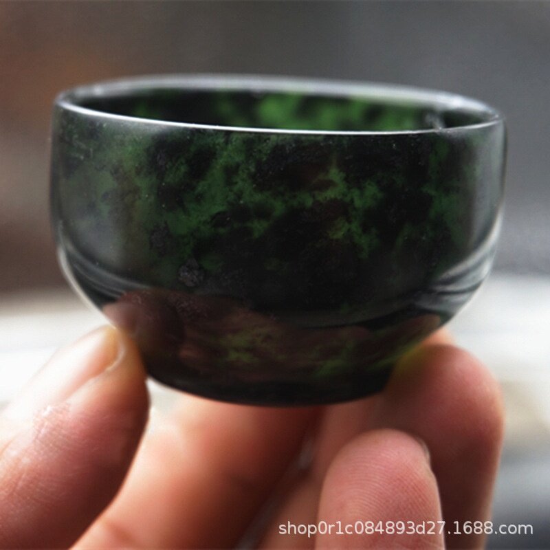 墨绿玉石酒杯天然养生墨玉茶杯墨绿玉茶碗男女药石玉杯子玉摆件