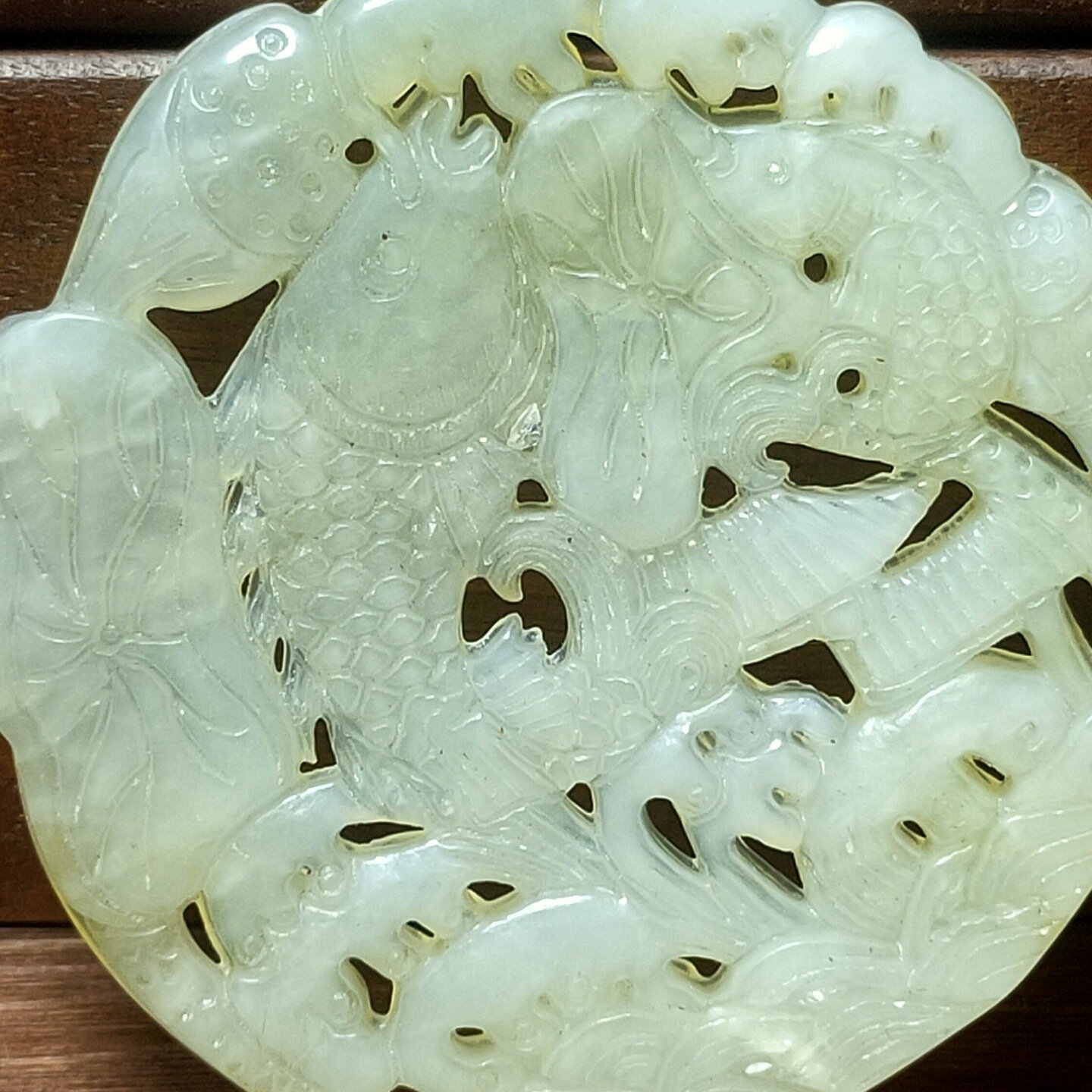 古玩杂项仿古做旧工艺品岫玉雕刻镂空仿明清连年有余玉璧摆件腰挂