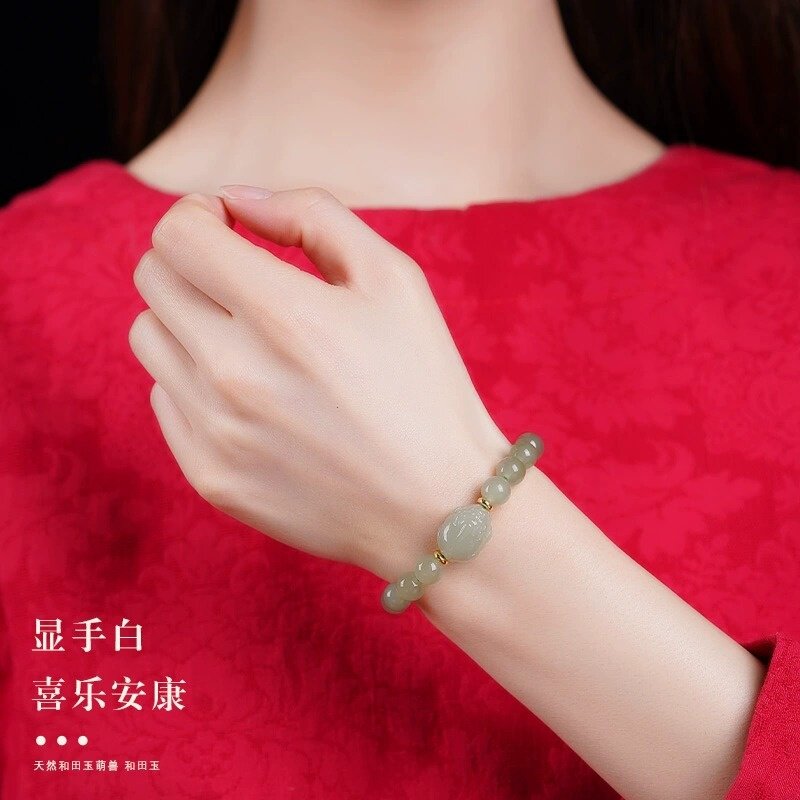 正品天然和田玉手串玉石貔貅女款貔貅手链男本命年节日礼物送女友