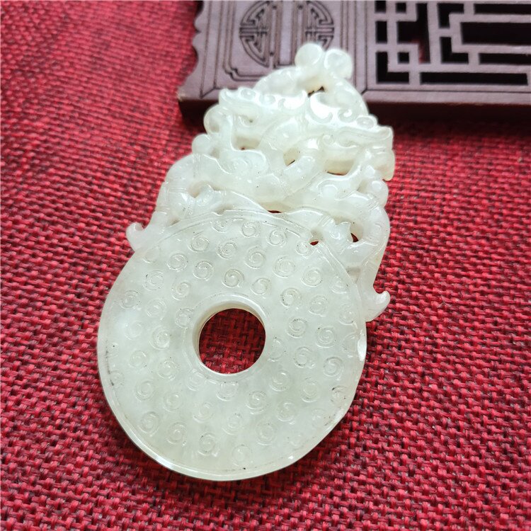 仿古做旧工艺品岫玉战汉镂空瑞兽玉壁高古玉双面工玉器吊坠挂件