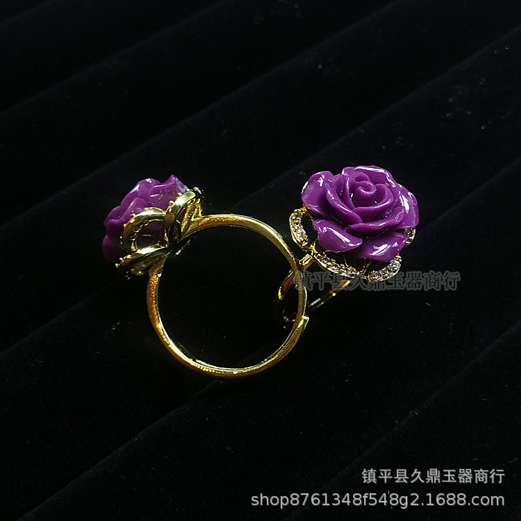 玉石戒指批发仿紫云母花朵女款饰品配饰玉指环厂家时尚花瓣戒指