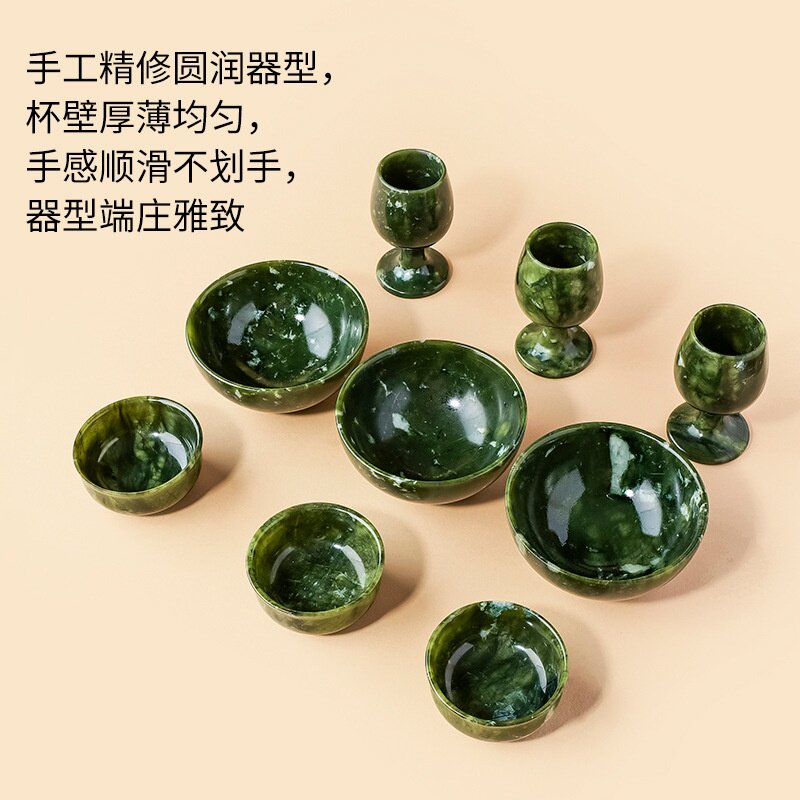 天然水晶岫玉茶杯酒杯岫玉原石打磨雕刻小碗摆件玉石礼品功夫茶杯