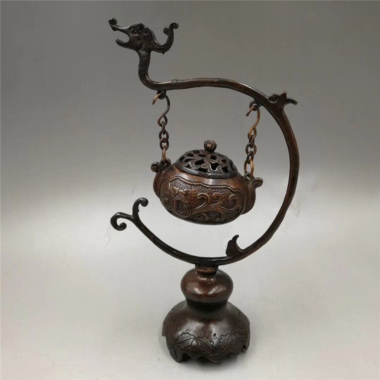 古玩杂项做旧黄铜香薰炉龙头吊熏香炉办公家具工艺品批发