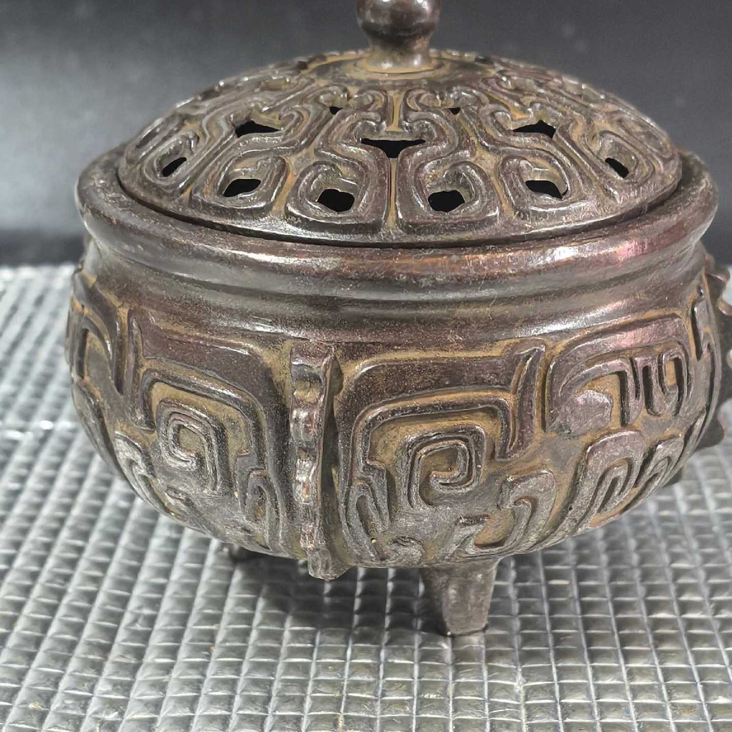 仿古做旧纯铜三足兽纹熏香炉工艺品摆件仿青铜器直播